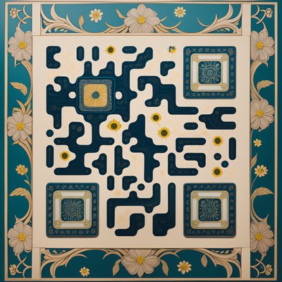 Floral Ceramic Tile Pattern QR Code Art