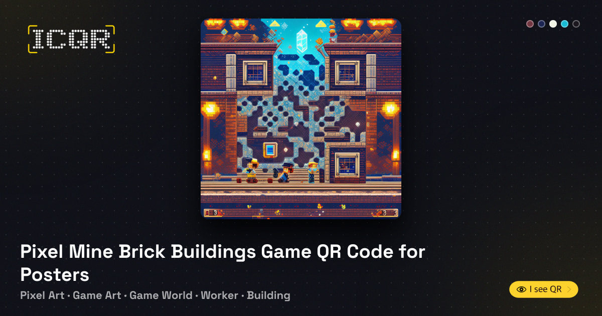 Pixel Mine Brick Buildings Game QR Code for Posters • ICQR