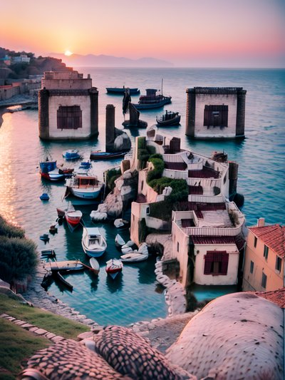 Seaside Fortress Harbor Sunset Photography QR Code for Posters