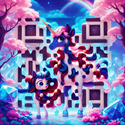 Unicorn Crystal Garden 3D Cartoon QR Code for Posters