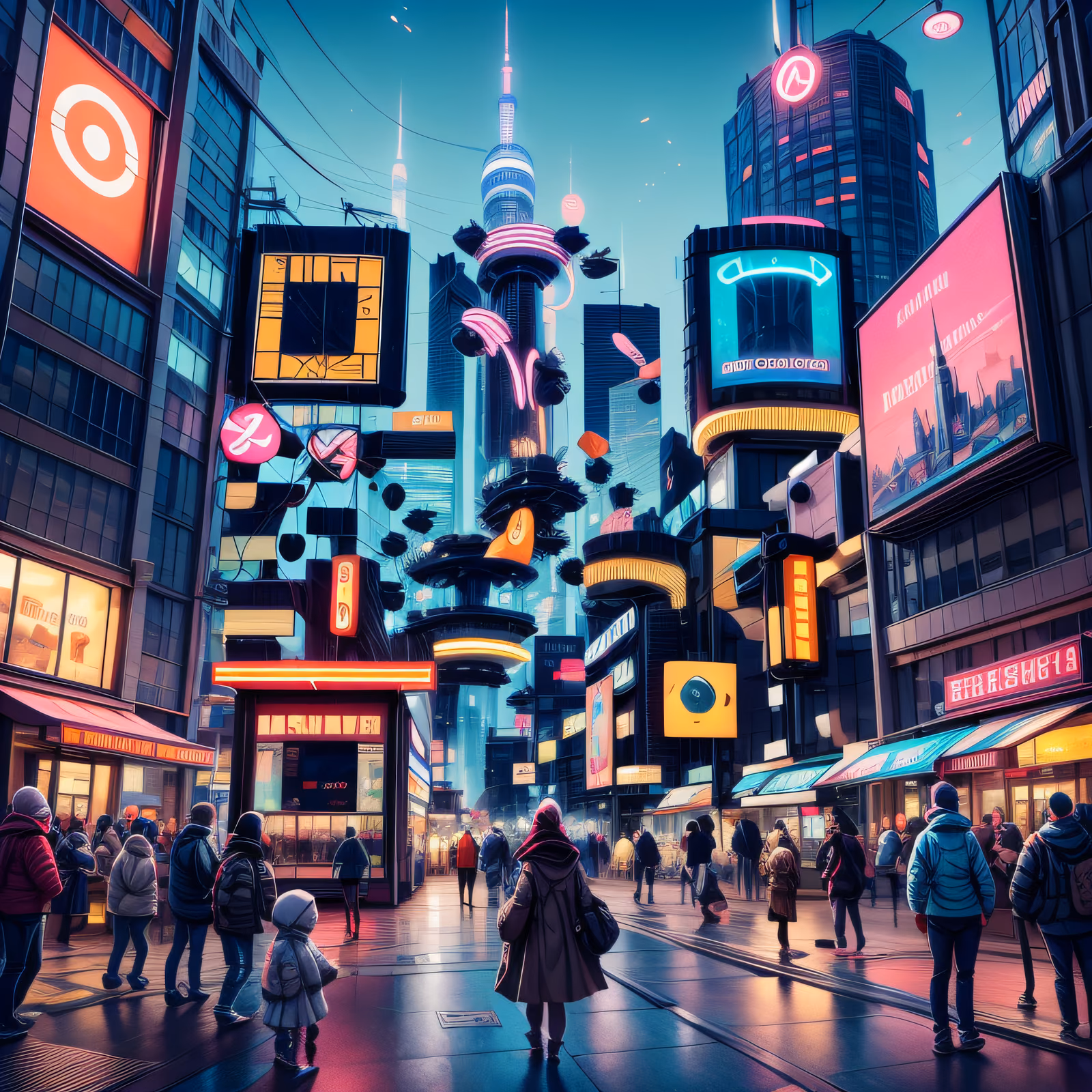 Неоновая киберпанк-площадь города: QR-код для постеров — изображение 1