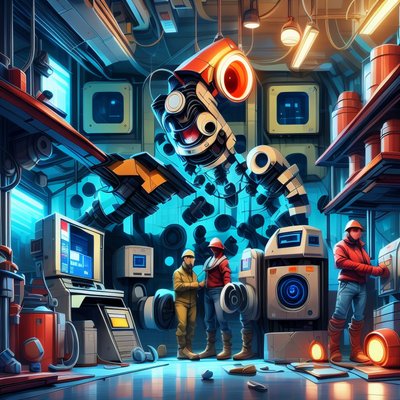 Sci-Fi Machine Room Workers QR Code for Posters
