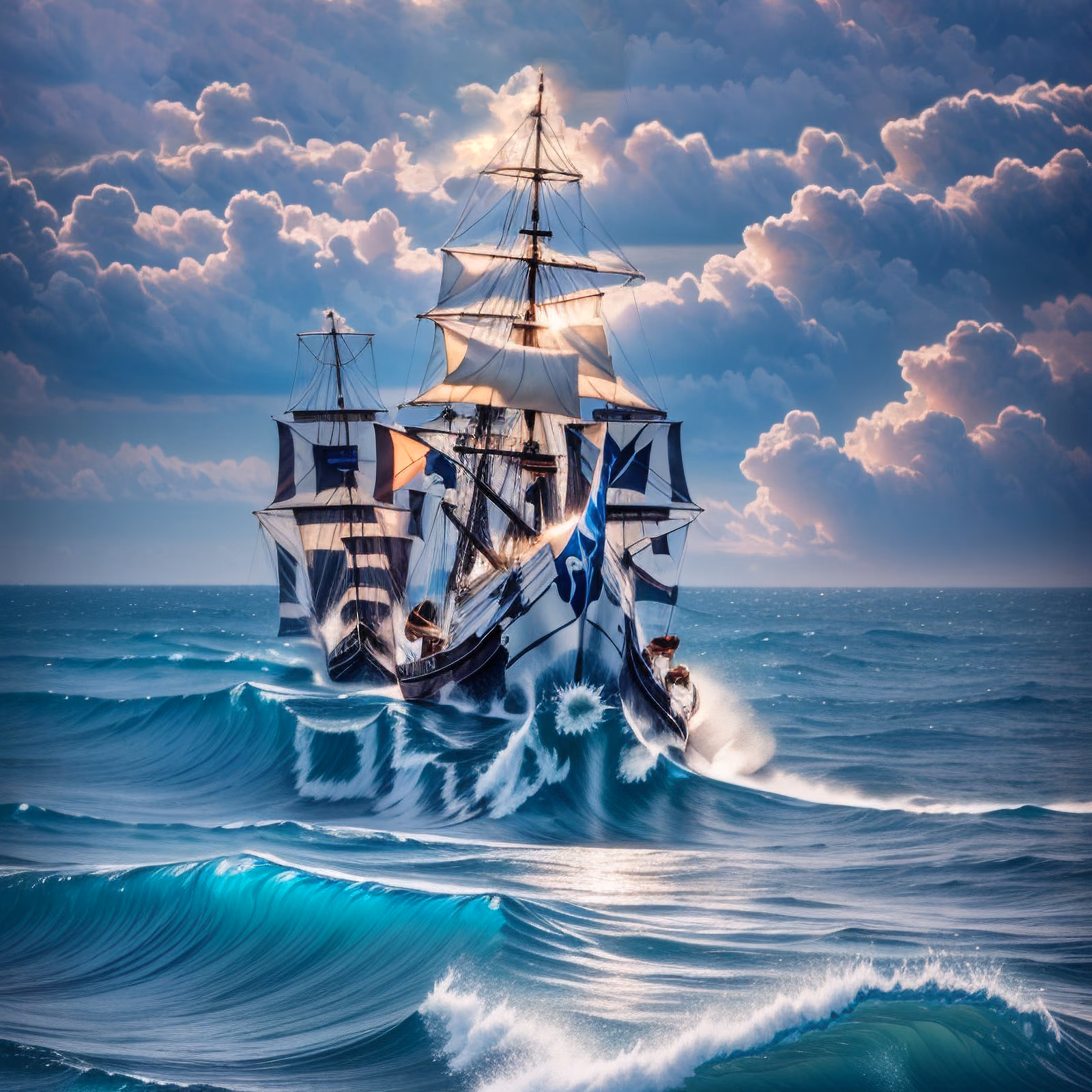 Pirate Ship Rough Sea Photorealistic QR Code for Posters — image 1