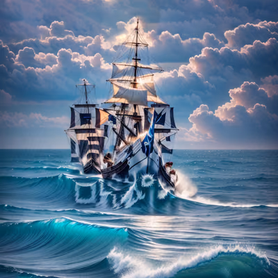 Pirate Ship Rough Sea Photorealistic QR Code for Posters — image 1