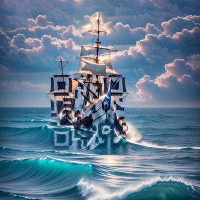 Pirate Ship Rough Sea Photorealistic QR Code for Posters
