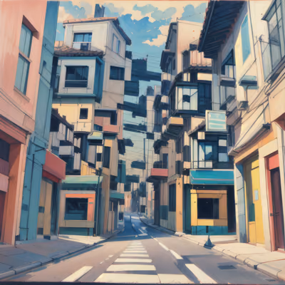 Pastel City Street Gouache QR Code Art — image 1
