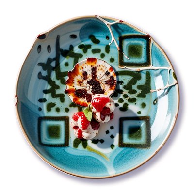 Raspberry Ceramic Plate Folk Art QR Code for Restaurant Menus