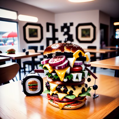 Stacked Cheeseburger Food Photo QR Code for Restaurant Menus