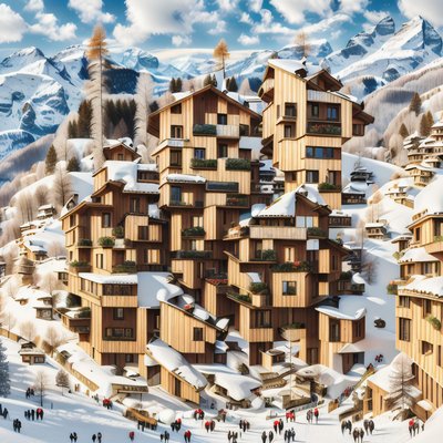 Alpine Wooden Chalet Village QR Code Art