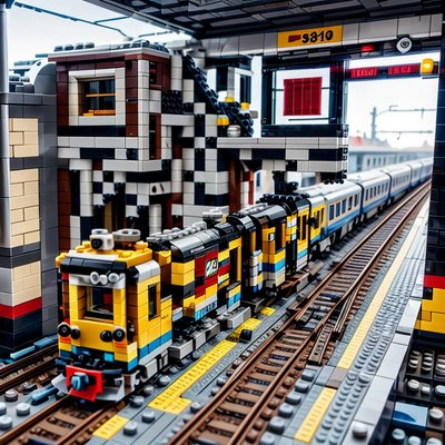 Brick Train Station Toy Model QR Code Poster
