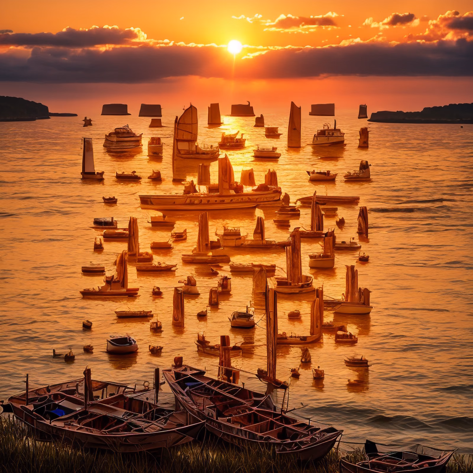 Sunset Harbor Boats Photorealistic QR Code Art — image 1