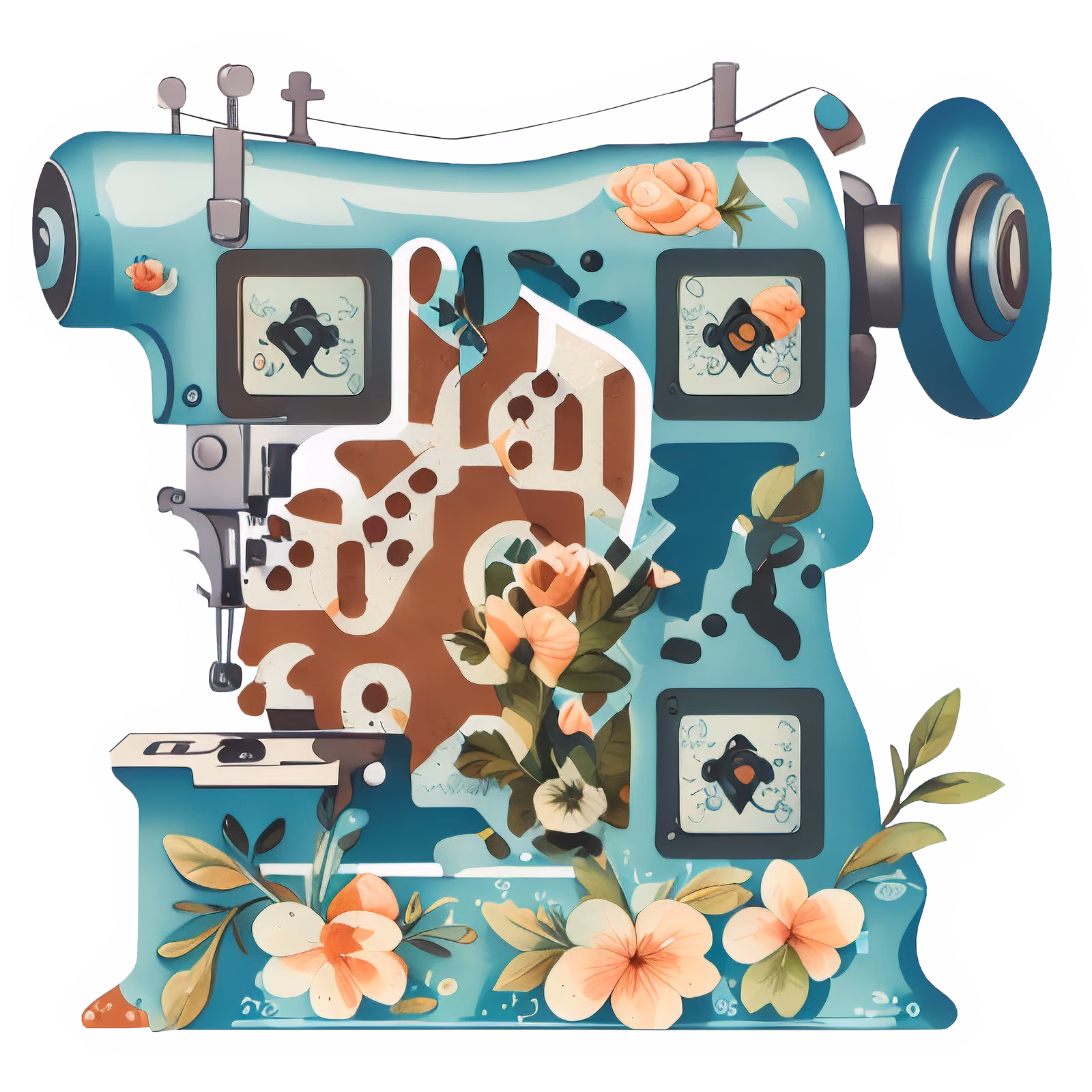 Floral Sewing Machine Vector Flowers QR Code for Stickers — image 1