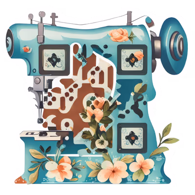 Floral Sewing Machine Vector Flowers QR Code for Stickers — image 1
