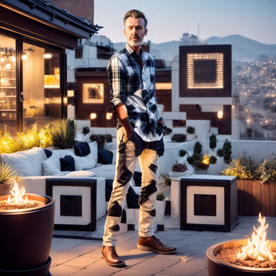 Man on Rooftop Terrace Photorealistic QR Code for Posters — image 1