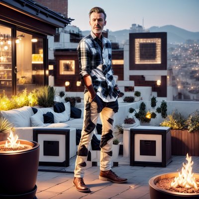 Man on Rooftop Terrace Photorealistic QR Code for Posters