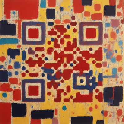 Red and Blue Abstract Painting QR Code Art