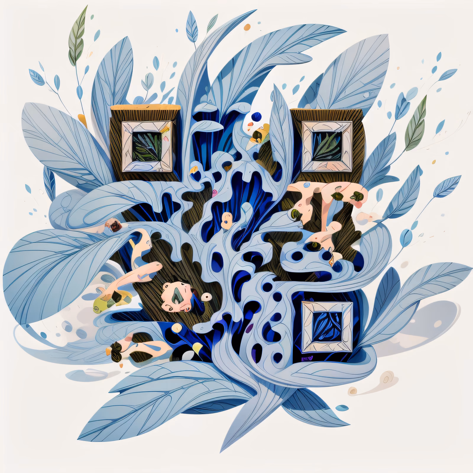 Листья барвинка в мультяшном стиле: QR-код — изображение 1