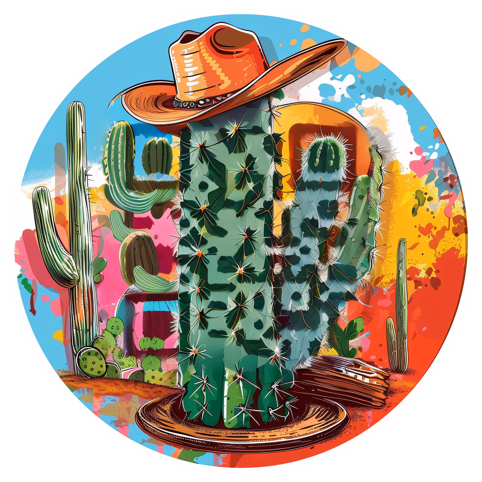 Cowboy Hat Cactus Vector Pop QR Code for Stickers — image 1