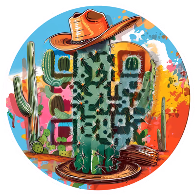 Cowboy Hat Cactus Vector Pop QR Code for Stickers — image 1