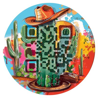 Cowboy Hat Cactus Vector Pop QR Code for Stickers