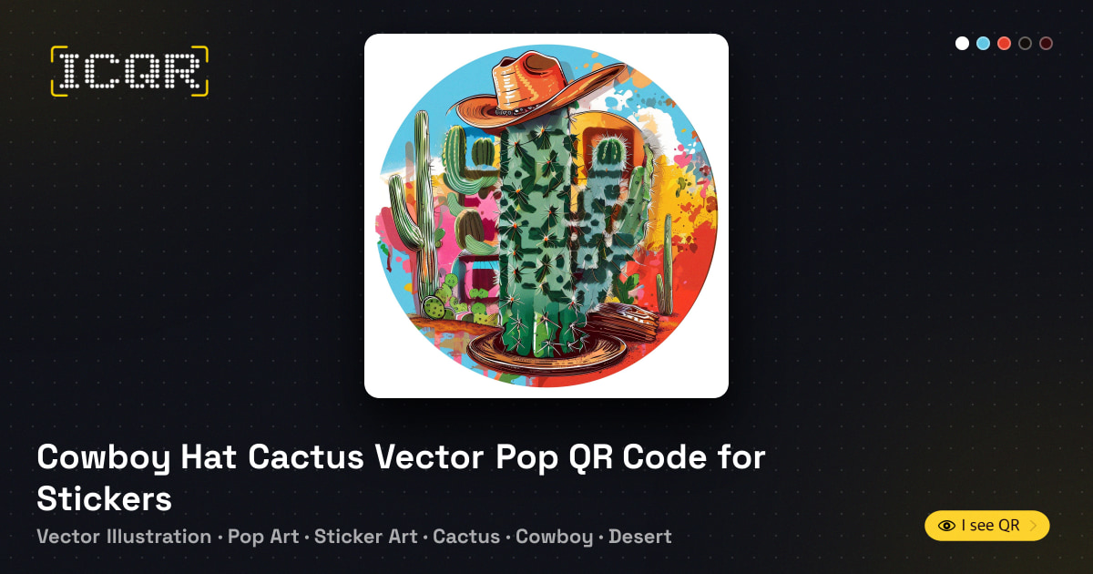 Cowboy Hat Cactus Vector Pop QR Code for Stickers • ICQR
