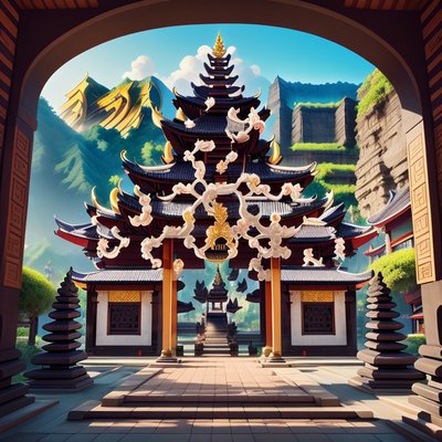 Bali Temple Gate 3D Art QR Code for Posters