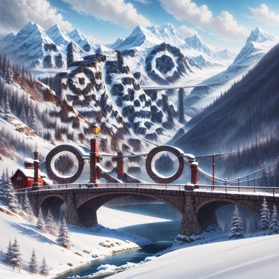 Snowy Mountain Bridge Matte Painting QR Code Art