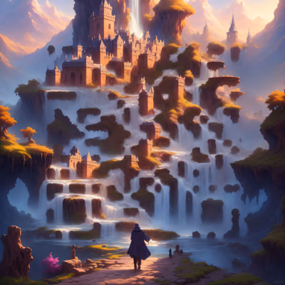 Waterfall Castle Fantasy Matte Painting QR Code for Posters — image 1