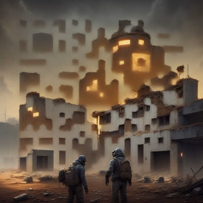 Post Apocalyptic Ruins Matte Painting QR Code for Posters — image 1