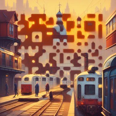 Sunset Train Station Matte Painting QR Code for Posters