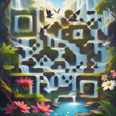 Jungle Waterfall Birds Digital Painting QR Code Art
