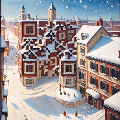 Snowy Old Town Winter Painting QR Code Art — image 1