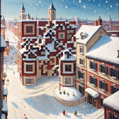 雪中老城冬日绘画二维码艺术