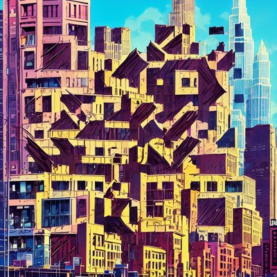 Comic Style City Skyline QR Code for Posters