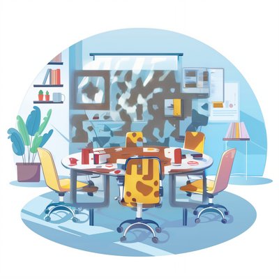 Переговорная комната, векторная иллюстрация: QR-код для наклеек