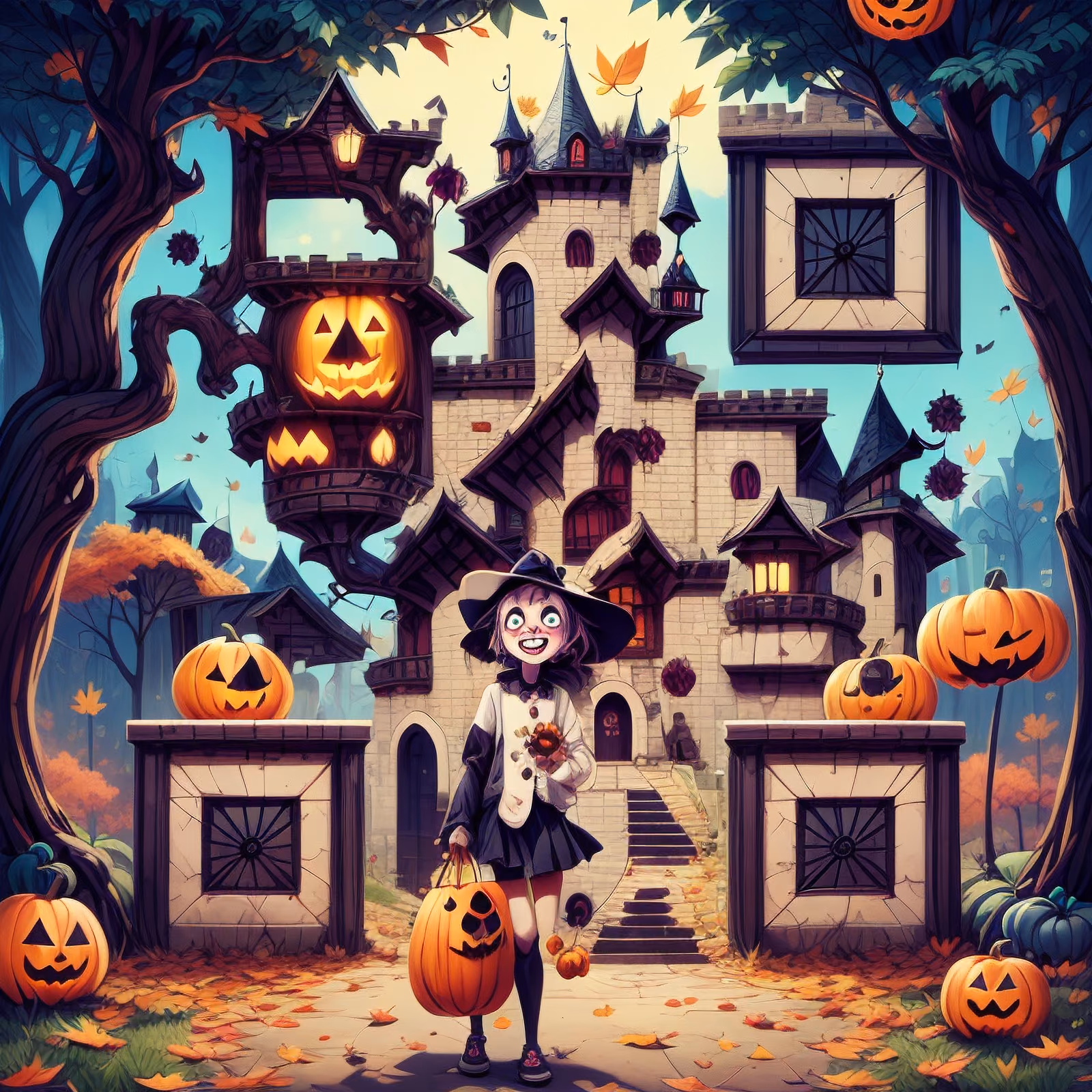 Halloween Castle Kid Cartoon QR Code for Posters — image 1