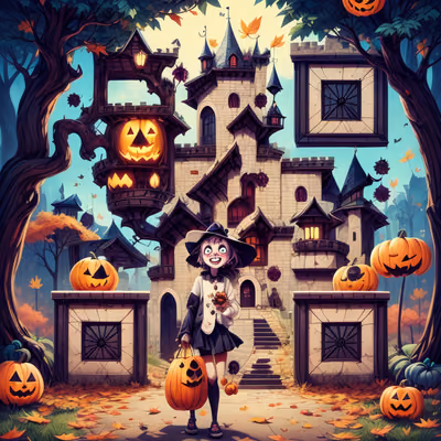 Halloween Castle Kid Cartoon QR Code for Posters — image 1
