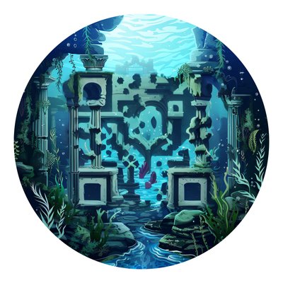 Underwater Ruins Vector QR Code for Stickers