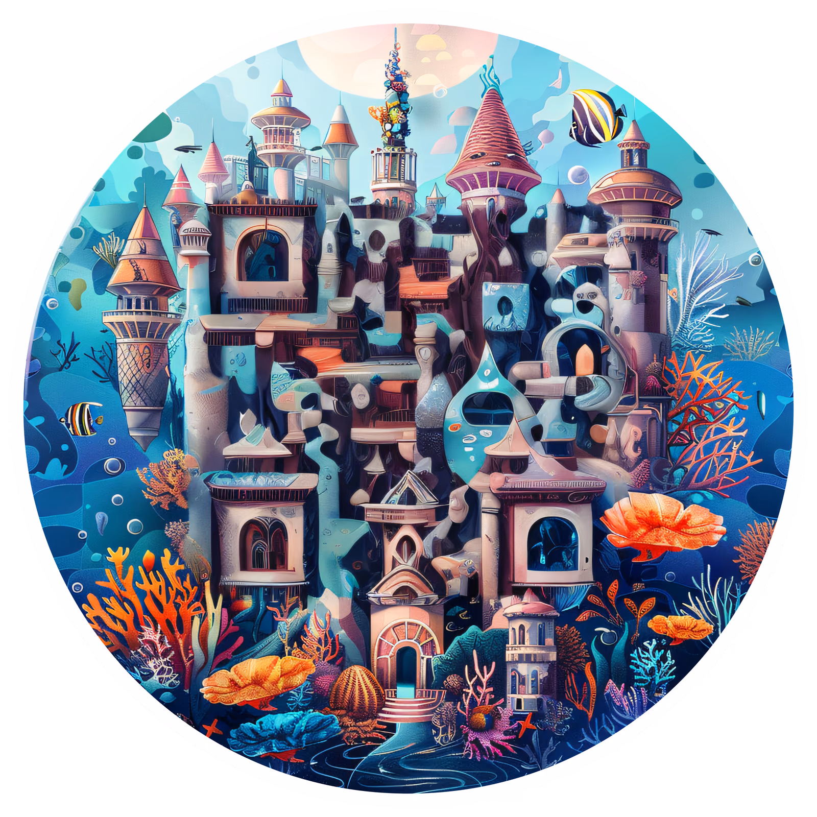 Underwater Coral City Vector QR Code for Stickers — image 1