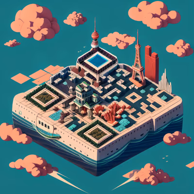 Изометрический коралловый город в небе: QR-код — изображение 1