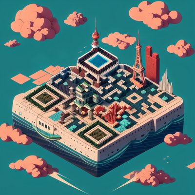 Isometric Coral Sky City QR Code Art