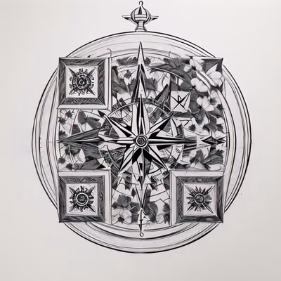 Ornate Floral Compass Tattoo QR Code for Temporary Tattoos — image 1