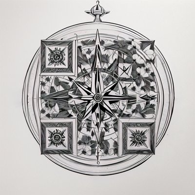 Ornate Floral Compass Tattoo QR Code for Temporary Tattoos