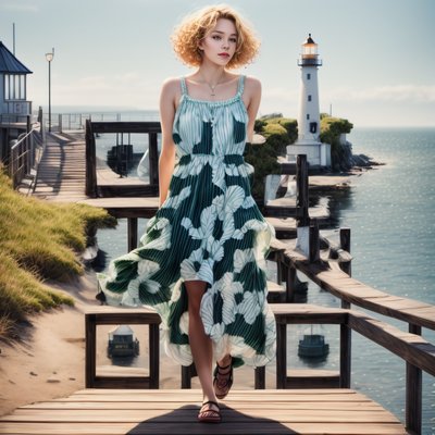 Woman on Seaside Boardwalk Photorealistic QR Code Art