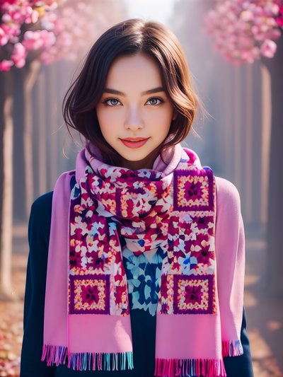 Woman in Floral Scarf Portrait QR Code for Posters