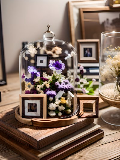 Glass Cloche Dried Flowers Photo QR Code Art