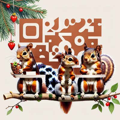 Squirrels on Branch New Year QR Code for Greeting Cards