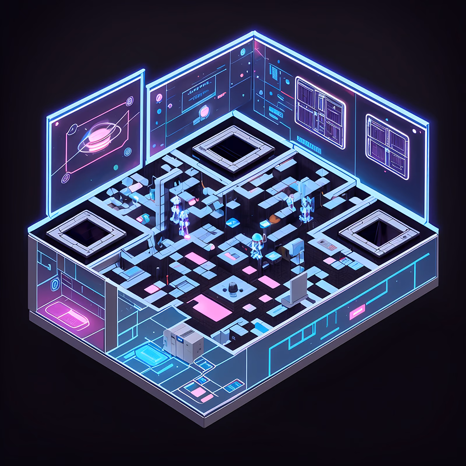 Isometric Sci-Fi Space Pod Interior QR Code for Posters — image 1
