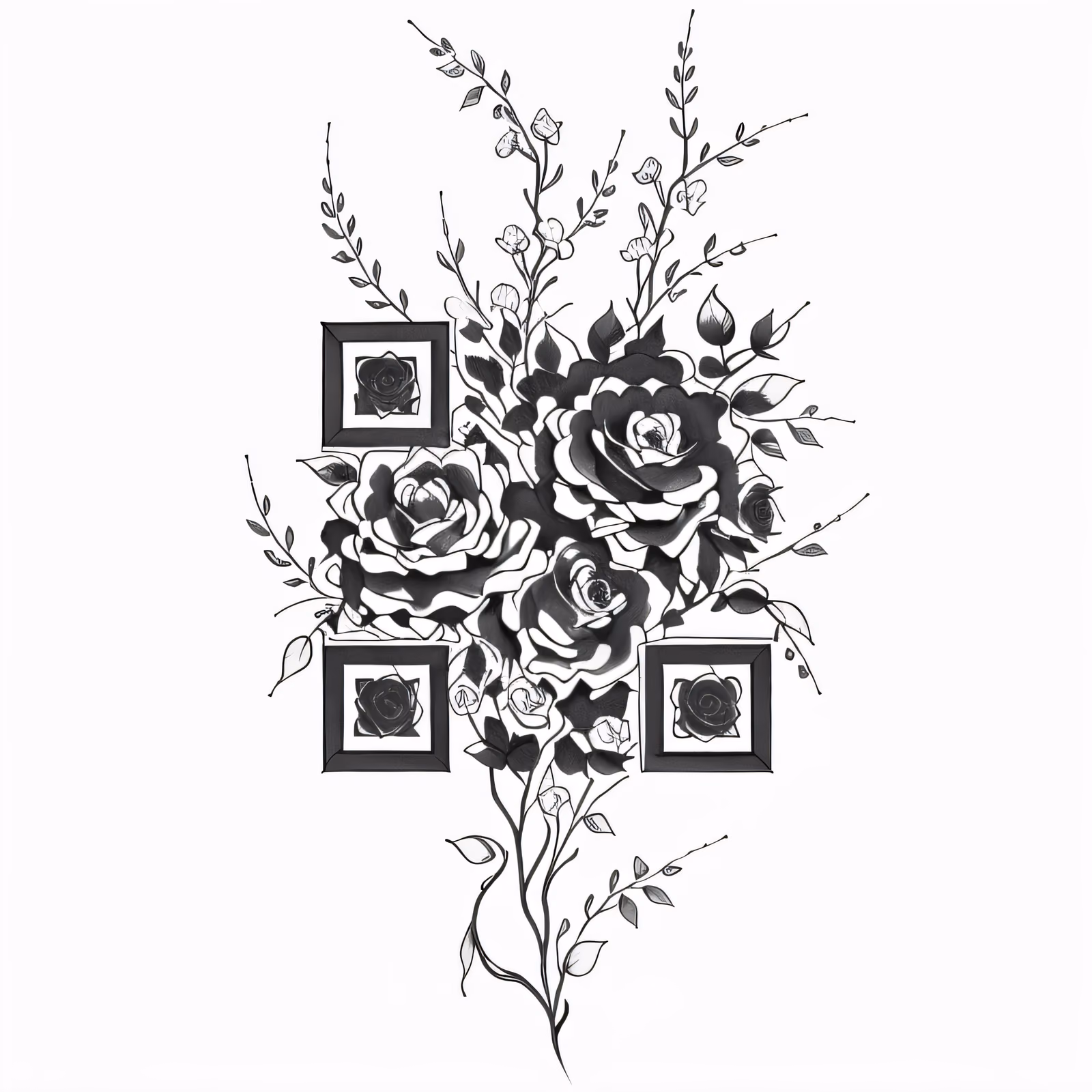 Роза и лоза в стиле тату тушью: QR-код для временных татуировок — изображение 1