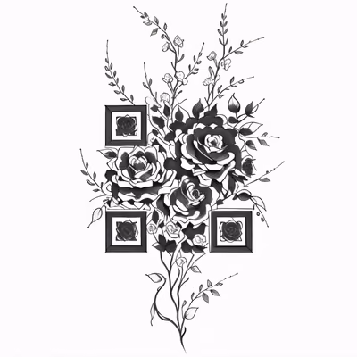 Роза и лоза в стиле тату тушью: QR-код для временных татуировок — изображение 1